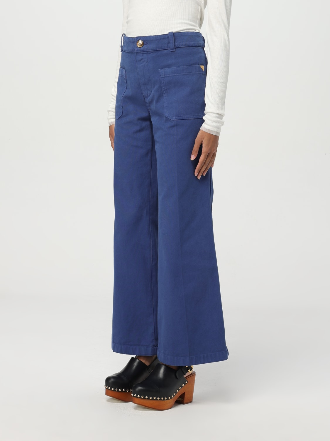 パンツ Chloe SS25 Chloe Trousers (CH25SPA21365 401) CHLOÉ: Pants woman - Blue | Chloé pants CH25SPA21365 online