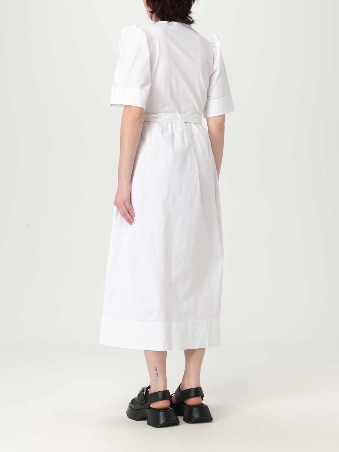 ワンピース GANNI Woman Dress White W0306 151 Bright White White Stretch Cotton Dress | GANNI US
