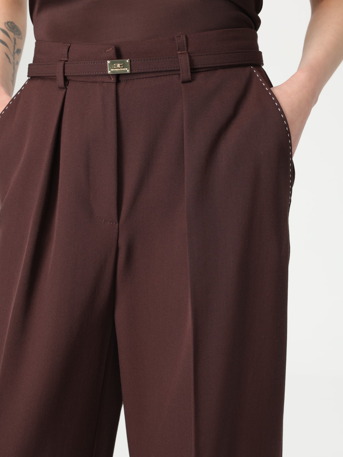 パンツ ELISABETTA FRANCHI Woman Pants Brown PA067 644 ELISABETTA FRANCHI: Pants woman - Brown | Elisabetta Franchi