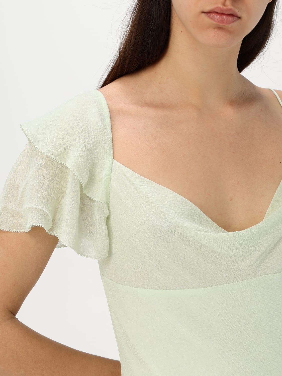 ワンピース SELF-PORTRAIT Woman Dress Green SS25256XG GREEN Green Tiered Chiffon Midi Dress – self-portrait-US