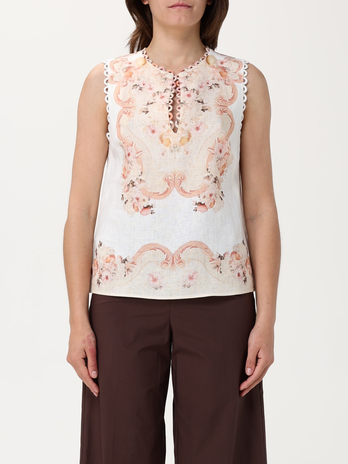 TWINSET TOP: Top in lino Twinset a fantasia barocca floreale, Fantasia - Img 1