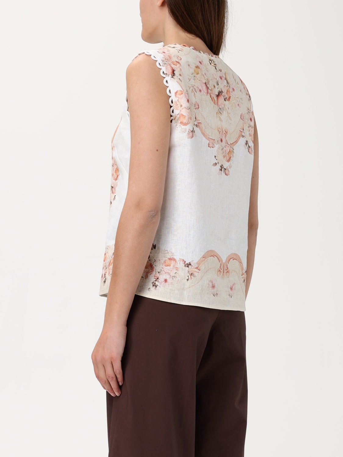 TWINSET TOP: Top in lino Twinset a fantasia barocca floreale, Fantasia - Img 2
