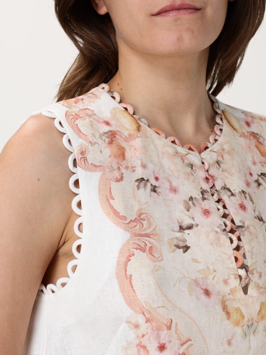 TWINSET TOP: Top in lino Twinset a fantasia barocca floreale, Fantasia - Img 3