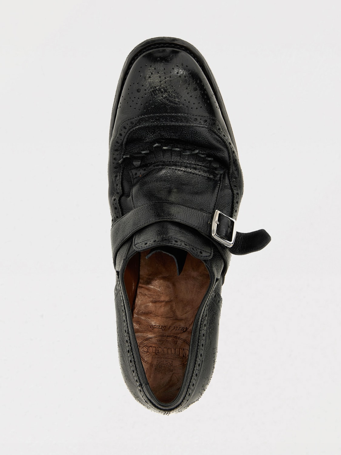 CHURCH'S SCARPE STRINGATE: Monk Strap Shanghai Church's in nappa used con motivo brogue , Nero - Img 4