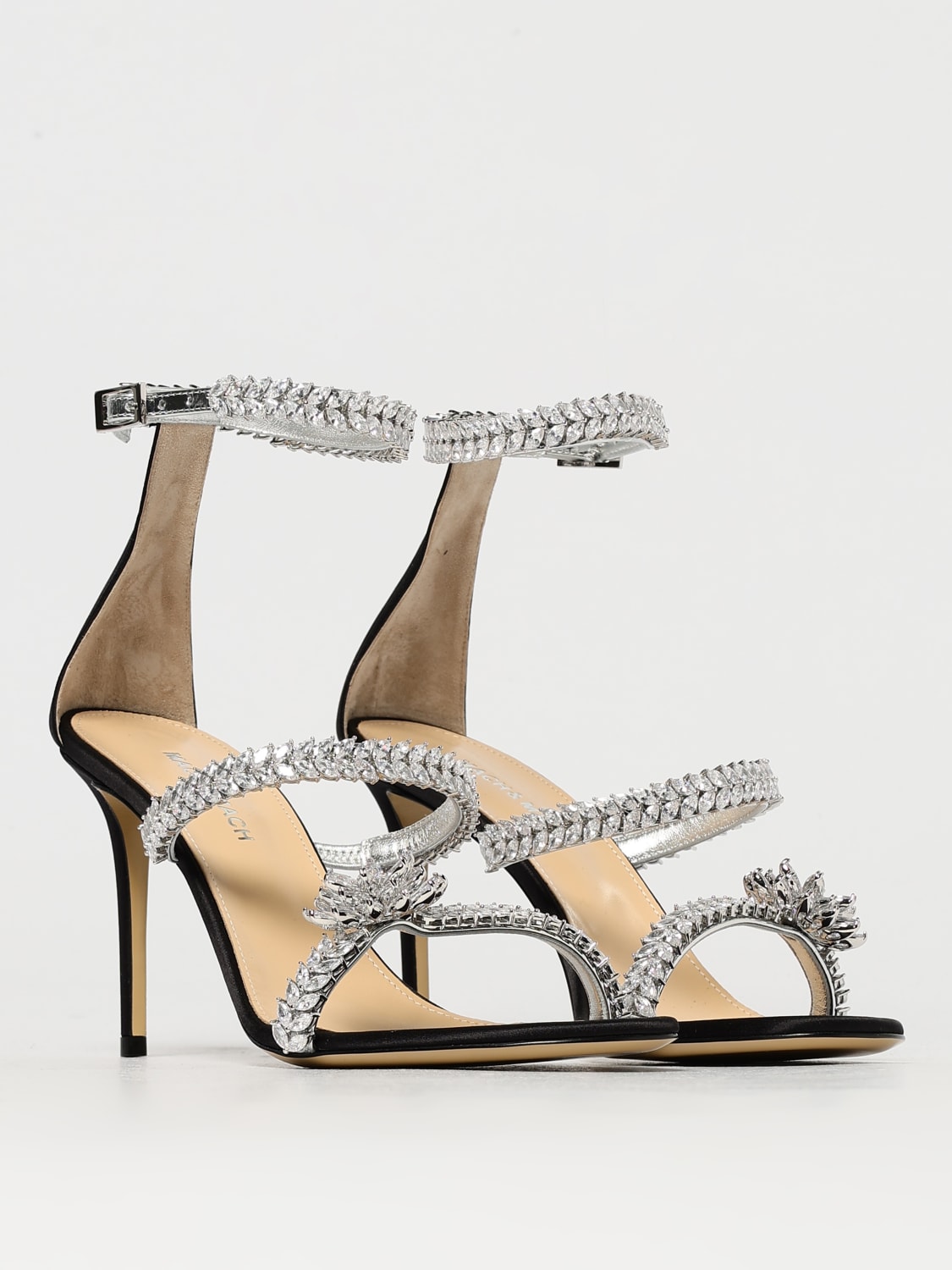 MACH&MACH SANDALI CON TACCO: Sandalo Lotus Flower Mach&Mach in raso con strass incastonati , Nero - Img 2