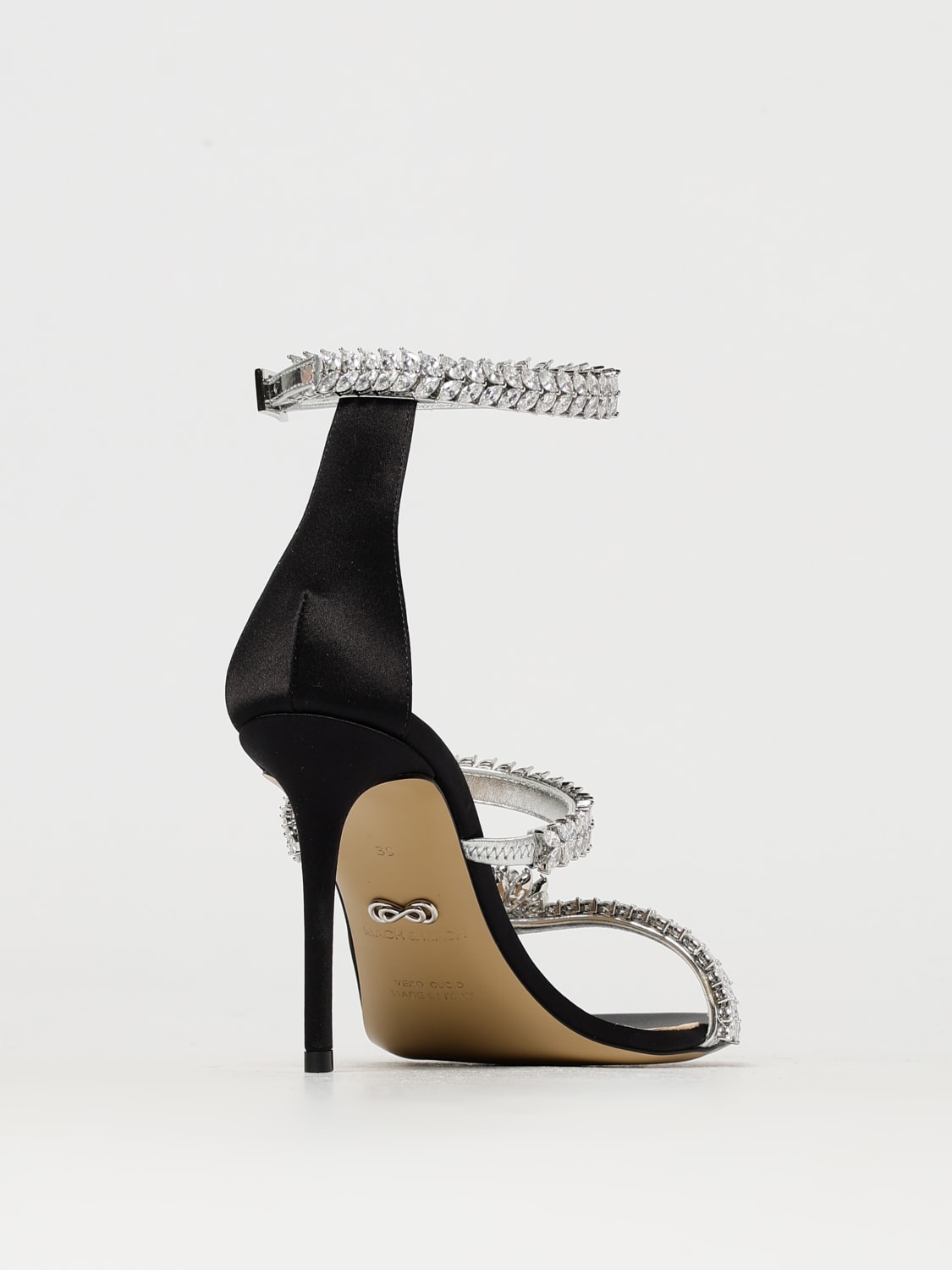 MACH&MACH SANDALI CON TACCO: Sandalo Lotus Flower Mach&Mach in raso con strass incastonati , Nero - Img 3
