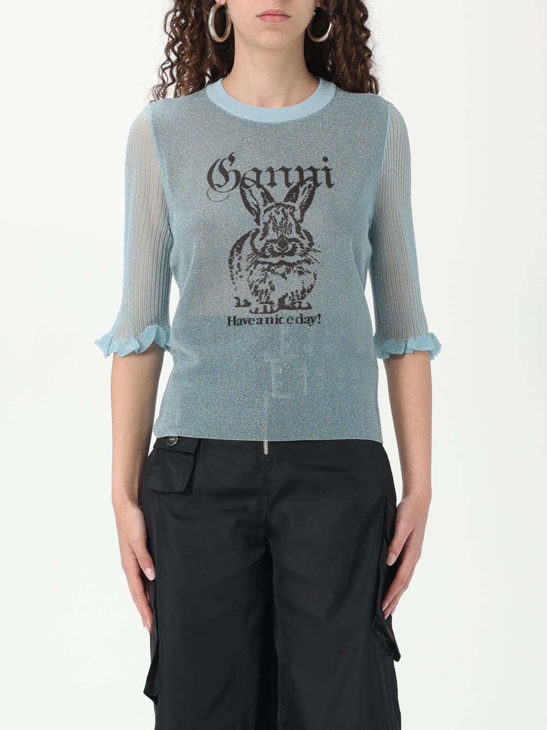 GANNI SWEATER: Sweater woman Ganni, Gnawed Blue - Img 1