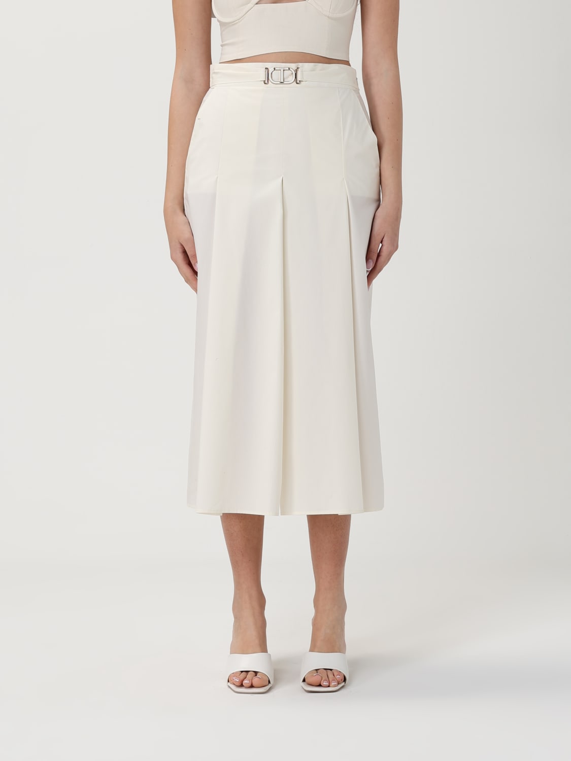 TWINSET GONNA: Gonna in cotone con logo Twinset, Bianco - Img 1