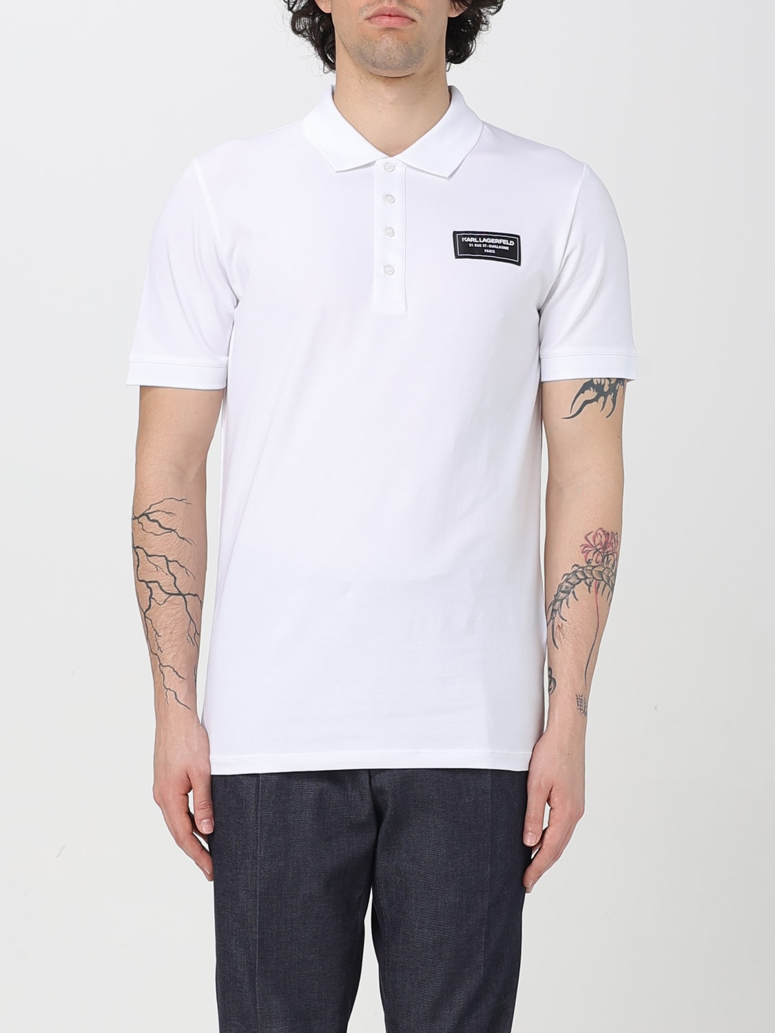 KARL LAGERFELD POLO: Polo classica Karl Lagerfeld in cotone stretch , Bianco - Img 1