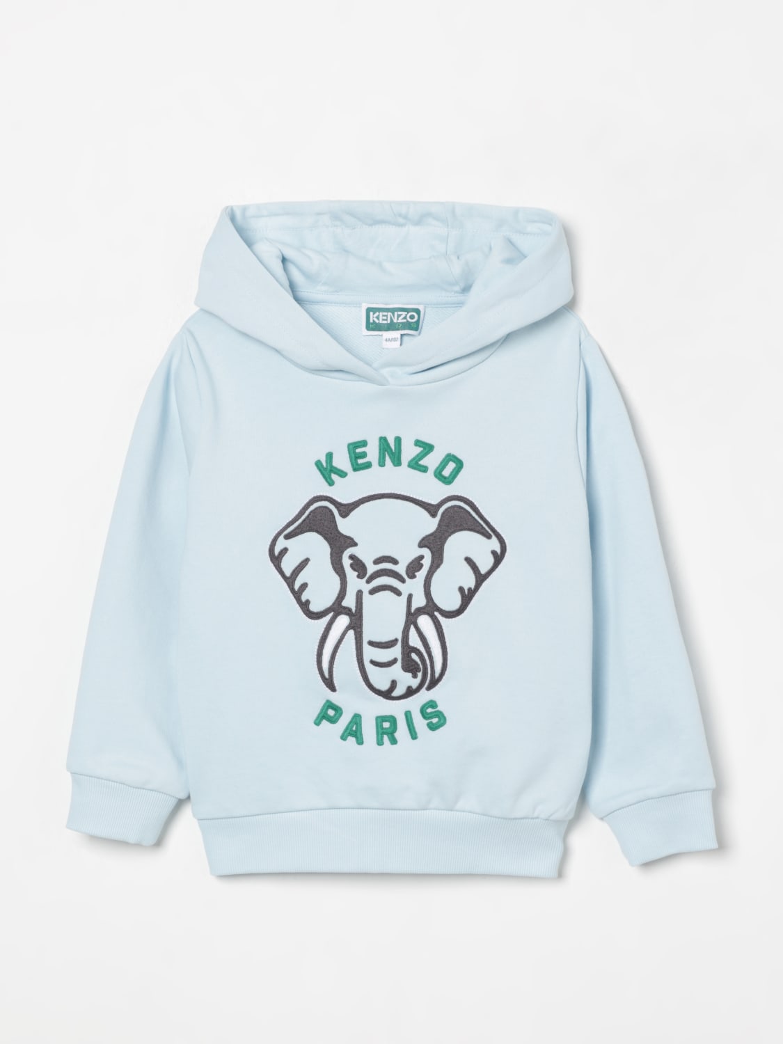 KENZO KIDS MAGLIA: Felpa con cappuccio con stampa Elefante Kenzo Kids, Blue - Img 1