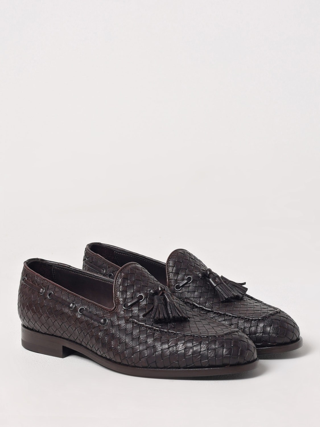 TAGLIATORE MOCASSINI: Mocassino Tagliatore in pelle intrecciata con nappe , Marrone - Img 2