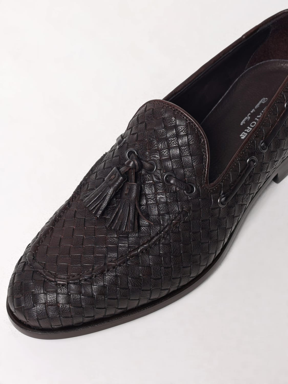 TAGLIATORE MOCASSINI: Mocassino Tagliatore in pelle intrecciata con nappe , Marrone - Img 4
