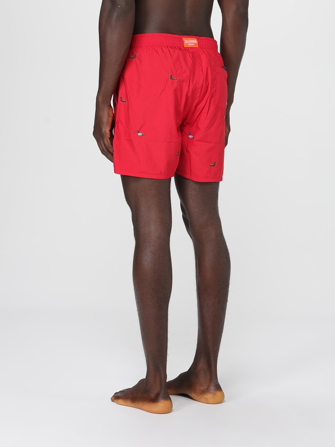 SUN68 COSTUME: Costume da bagno in nylon con ricami SUN68, Rosso - Img 2