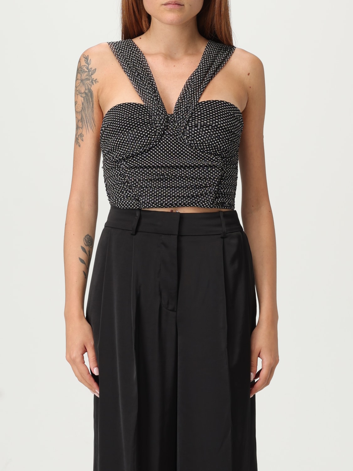 ELISABETTA FRANCHI TOP: Top Elisabetta Franchi in crepe plissettato , Nero - Img 1