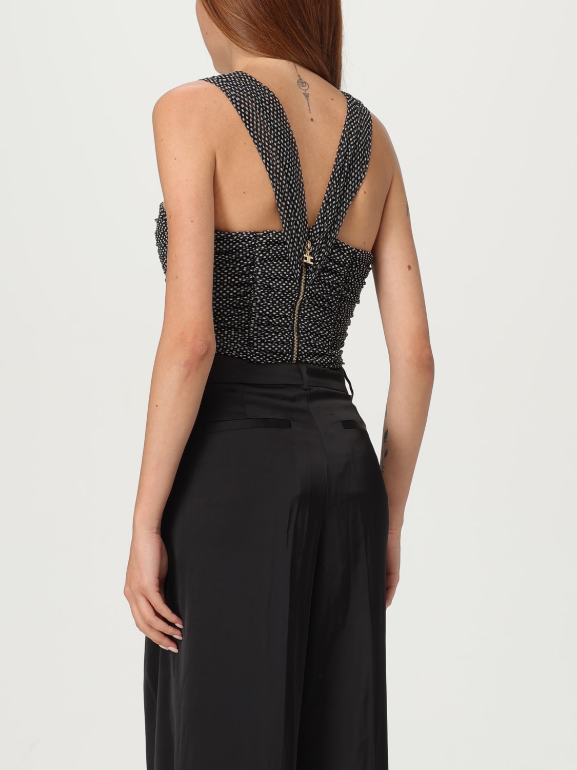 ELISABETTA FRANCHI TOP: Top Elisabetta Franchi in crepe plissettato , Nero - Img 2