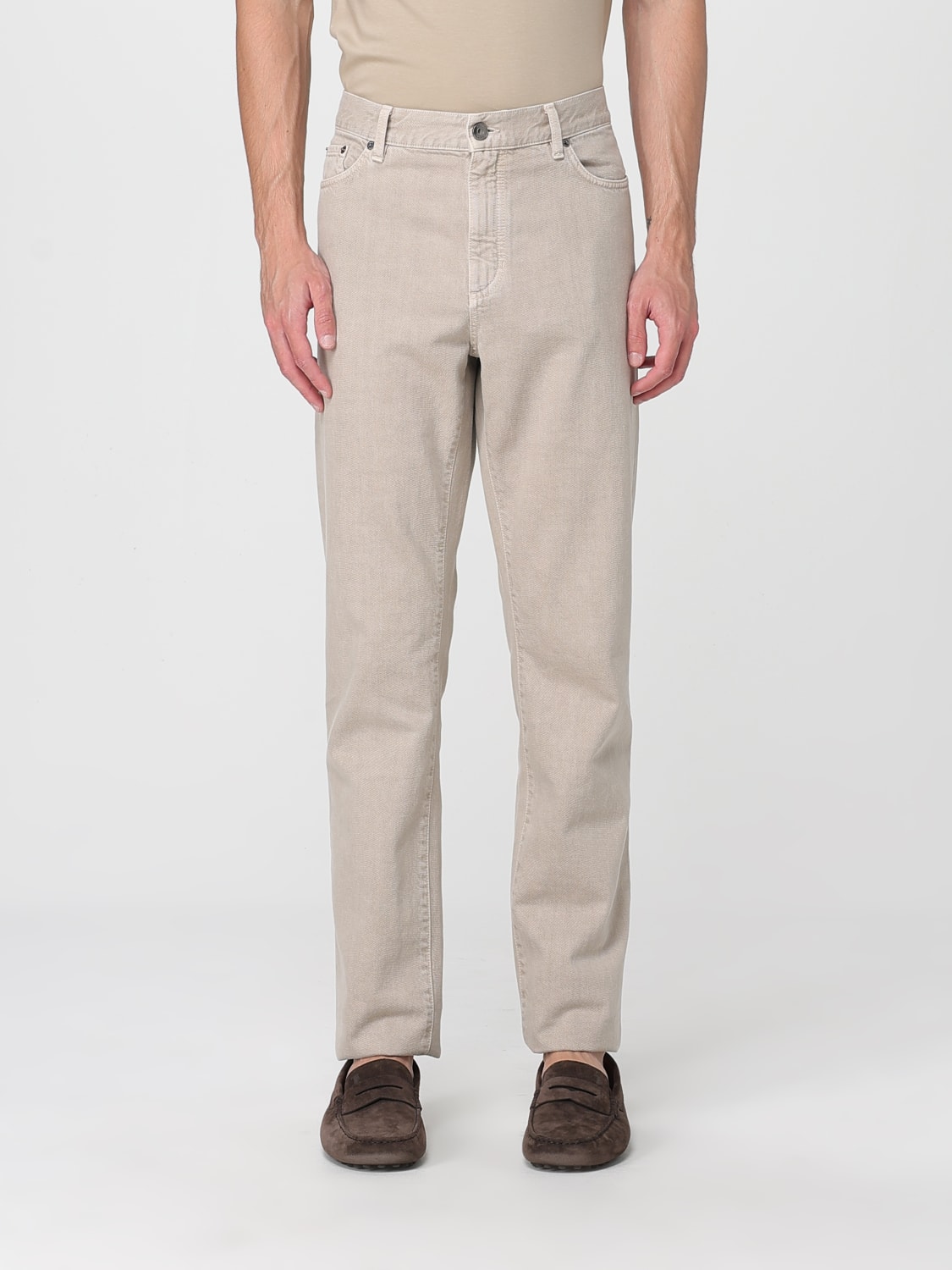 ZEGNA JEANS: Jeans straight a 5 tasche Zegna, Beige - Img 1