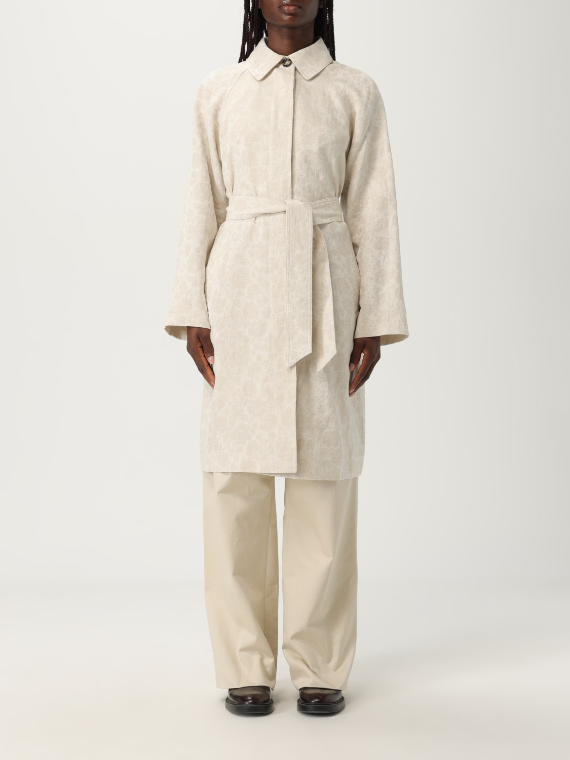 PEUTEREY CAPPOTTO: Trench jacquard damascato in lino e cotone Peuterey, Beige - Img 1