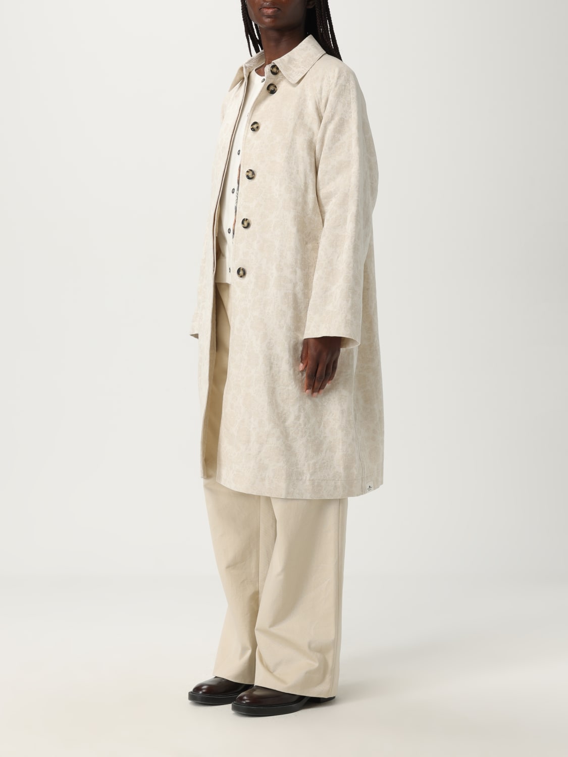 PEUTEREY CAPPOTTO: Trench jacquard damascato in lino e cotone Peuterey, Beige - Img 3