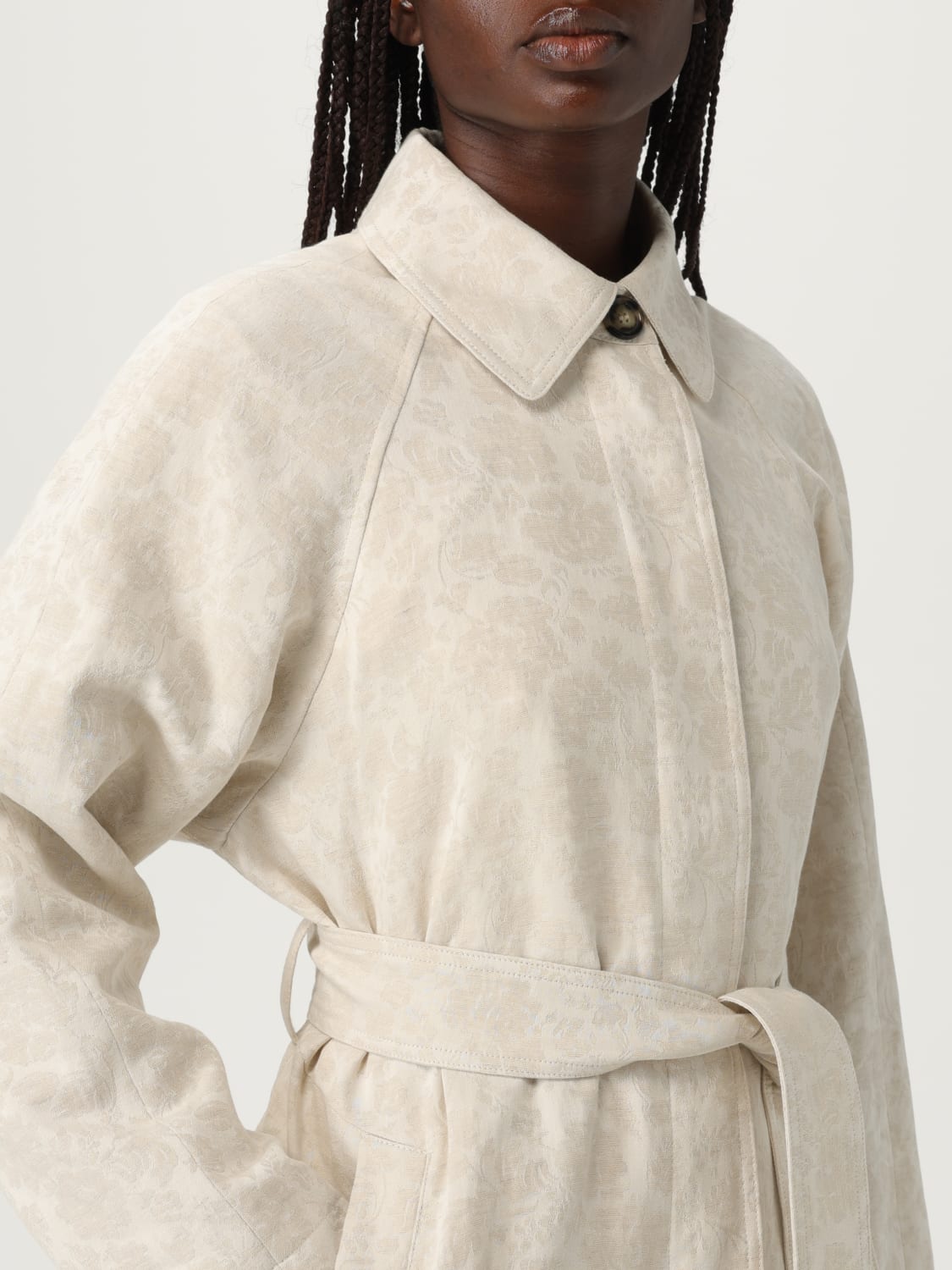 PEUTEREY CAPPOTTO: Trench jacquard damascato in lino e cotone Peuterey, Beige - Img 4