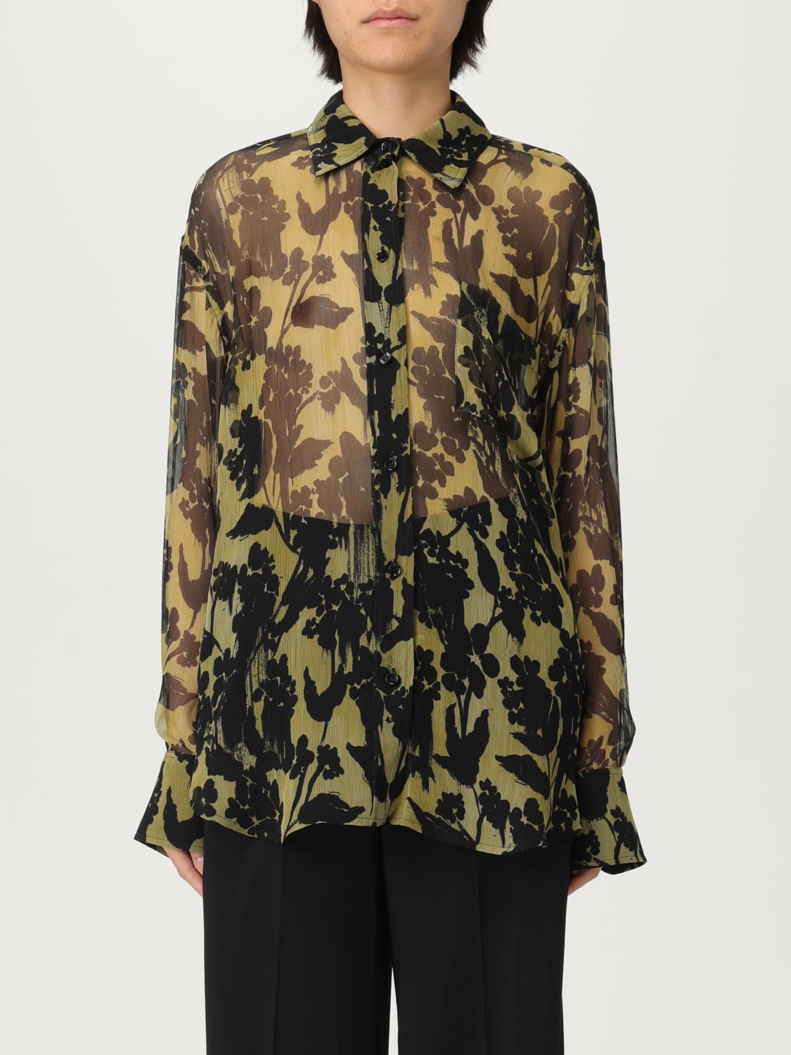 VICTORIA VICTORIA BECKHAM CAMICIA: Camicia Victoria Victoria Beckham in seta con stampa floreale , Verde - Img 1