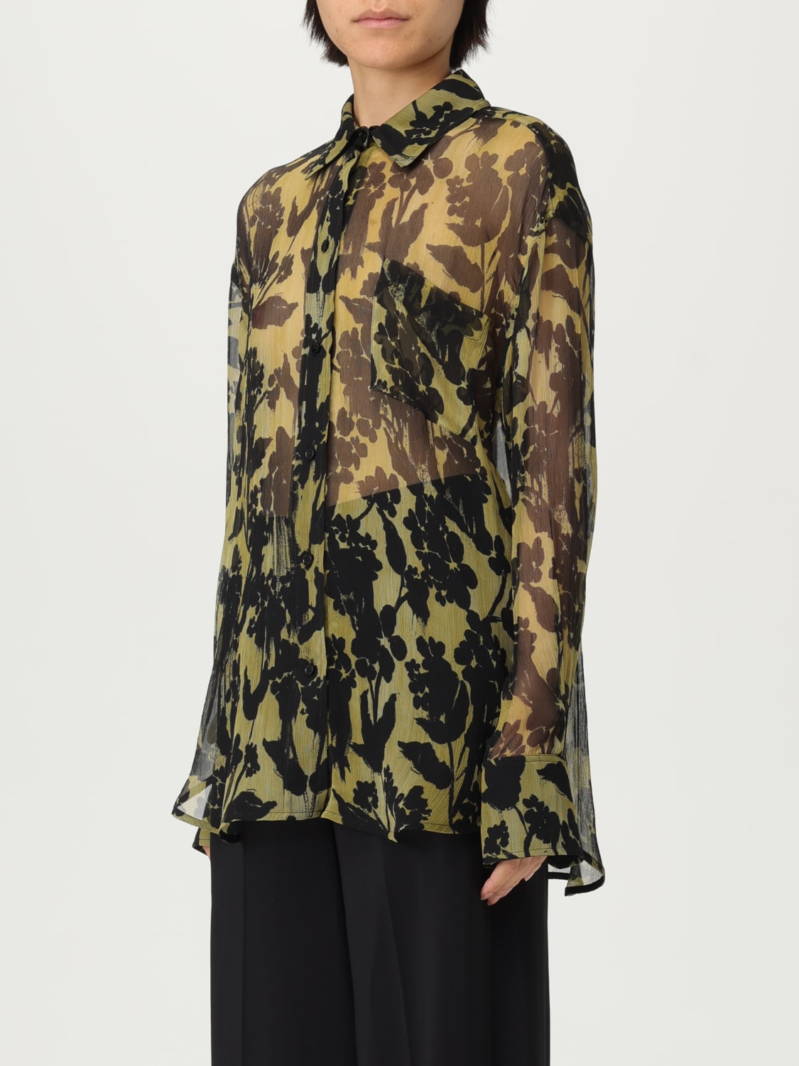 VICTORIA VICTORIA BECKHAM CAMICIA: Camicia Victoria Victoria Beckham in seta con stampa floreale , Verde - Img 4