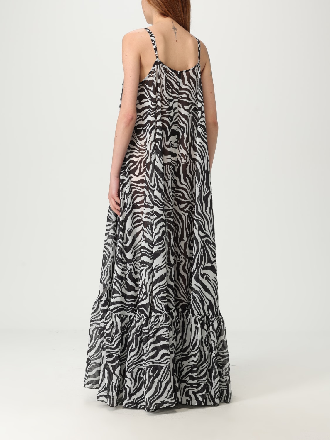 ROTATE ABITO: Abito Rotate in crepe con stampa zebrata , Bianco - Img 2