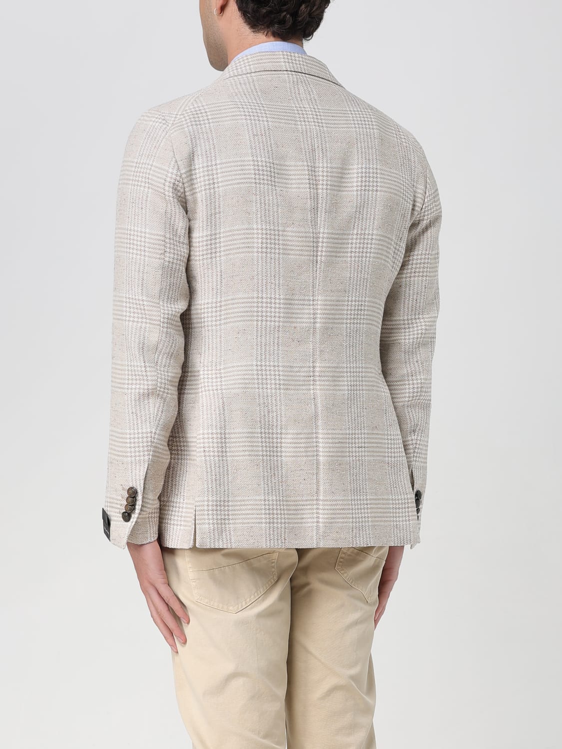 TAGLIATORE JACKET: Tagliatore single-breasted check linen blazer, Dove Grey - Img 2