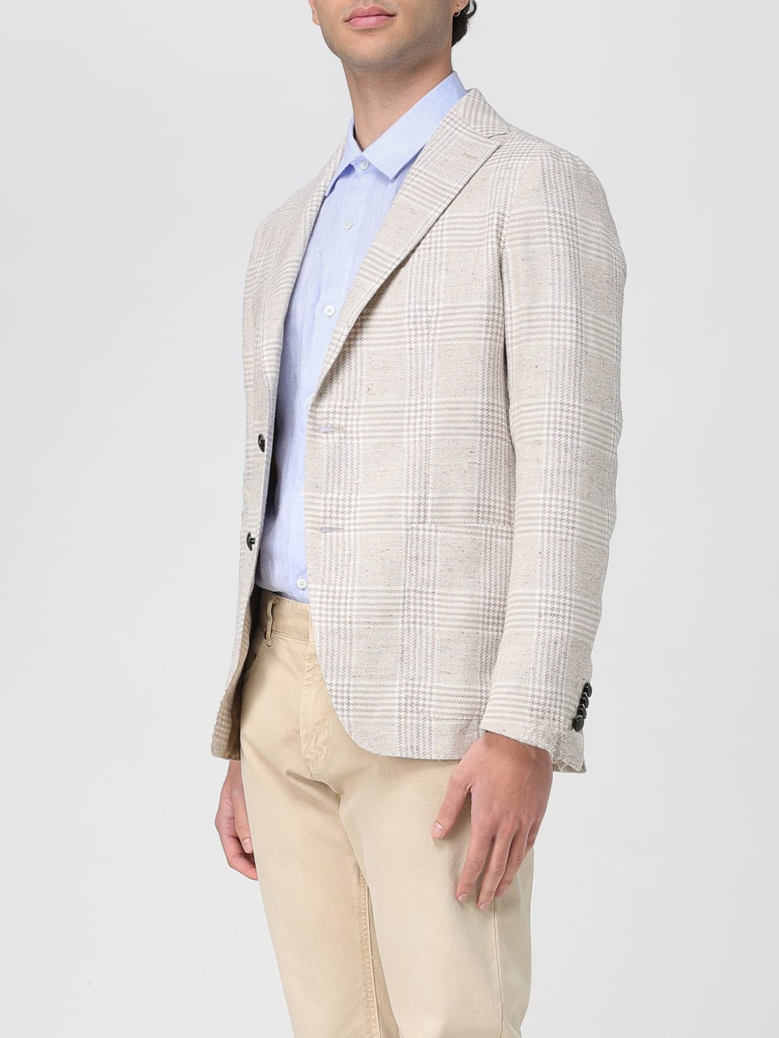 TAGLIATORE JACKET: Tagliatore single-breasted check linen blazer, Dove Grey - Img 3