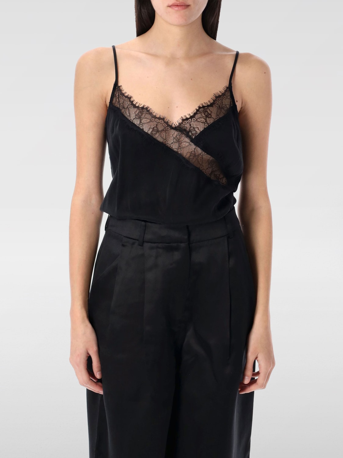 REMAIN TOP E BLUSE: Top Remain in misto viscosa con inserti in pizzo, Nero - Img 1
