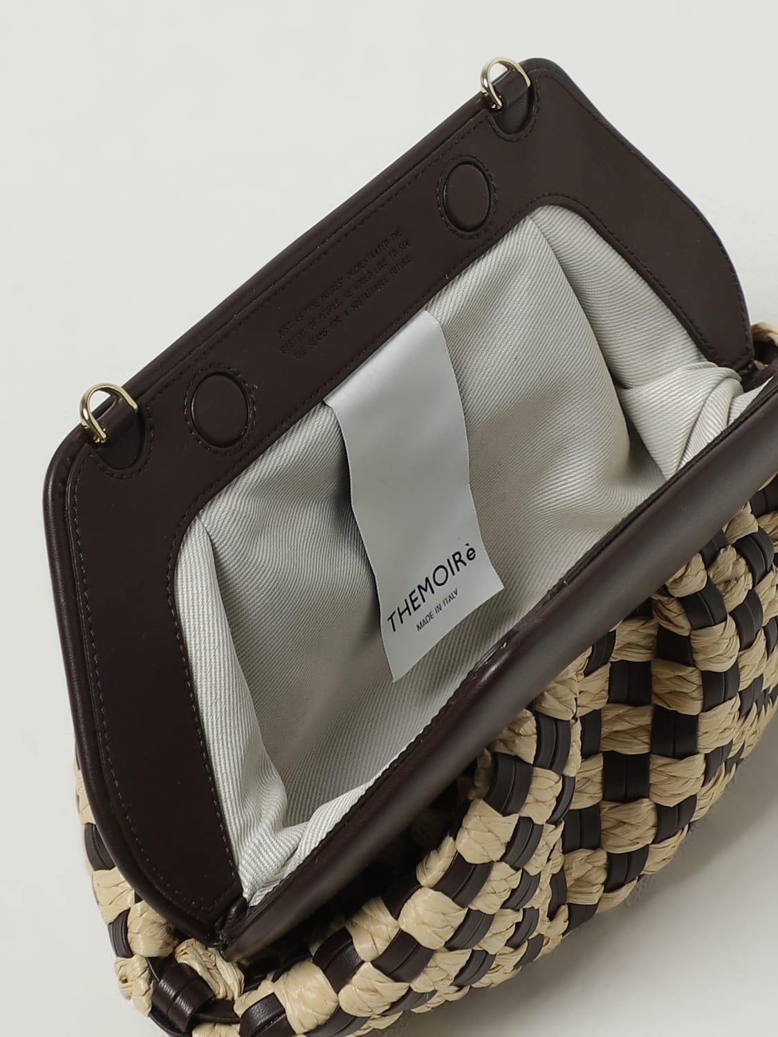THEMOIRÈ BORSA A SPALLA: Borsa Themoirè in pelle vegana e rafia intrecciata , Marrone - Img 3