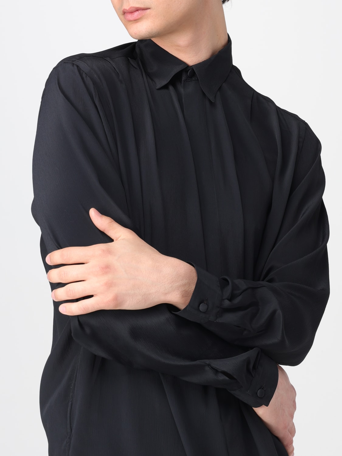 LARDINI: Camicia classica in misto seta - Nero | Camicia