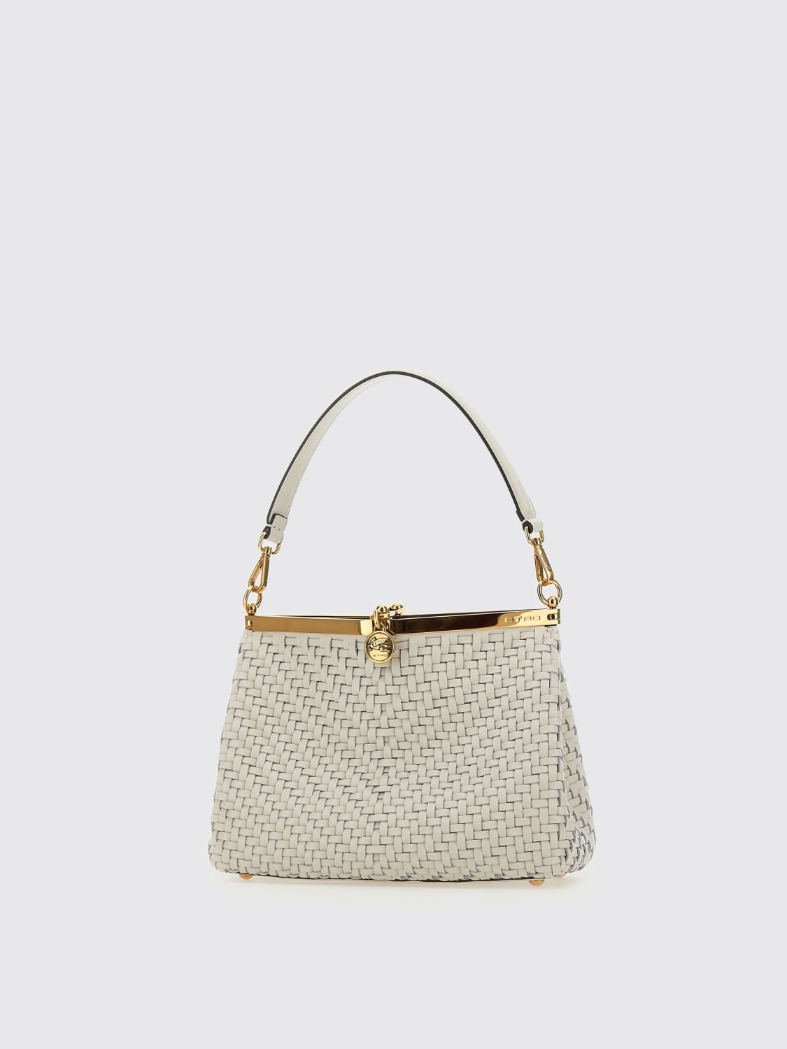 ETRO BORSA A MANO: Borsa a mano Vela in pelle intrecciata Etro, Bianco - Img 1