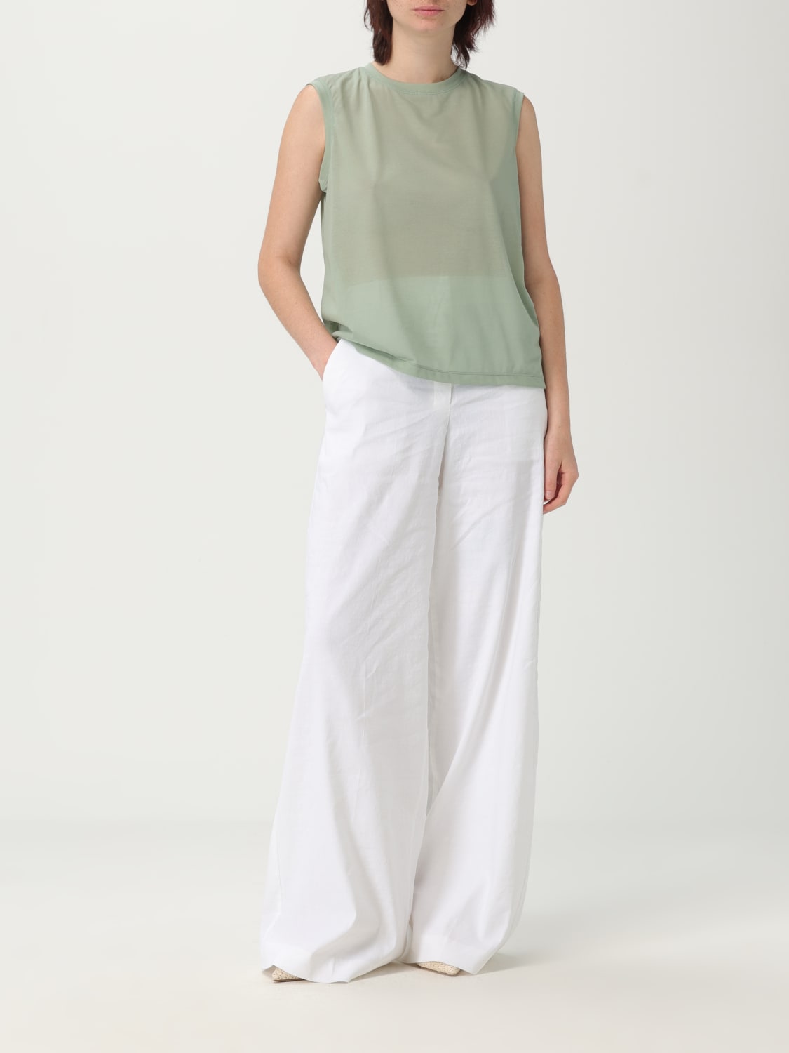 VICTORIA VICTORIA BECKHAM TOP E BLUSE: Top smanicato Victoria Victoria Beckham in misto cotone , Verde - Img 2