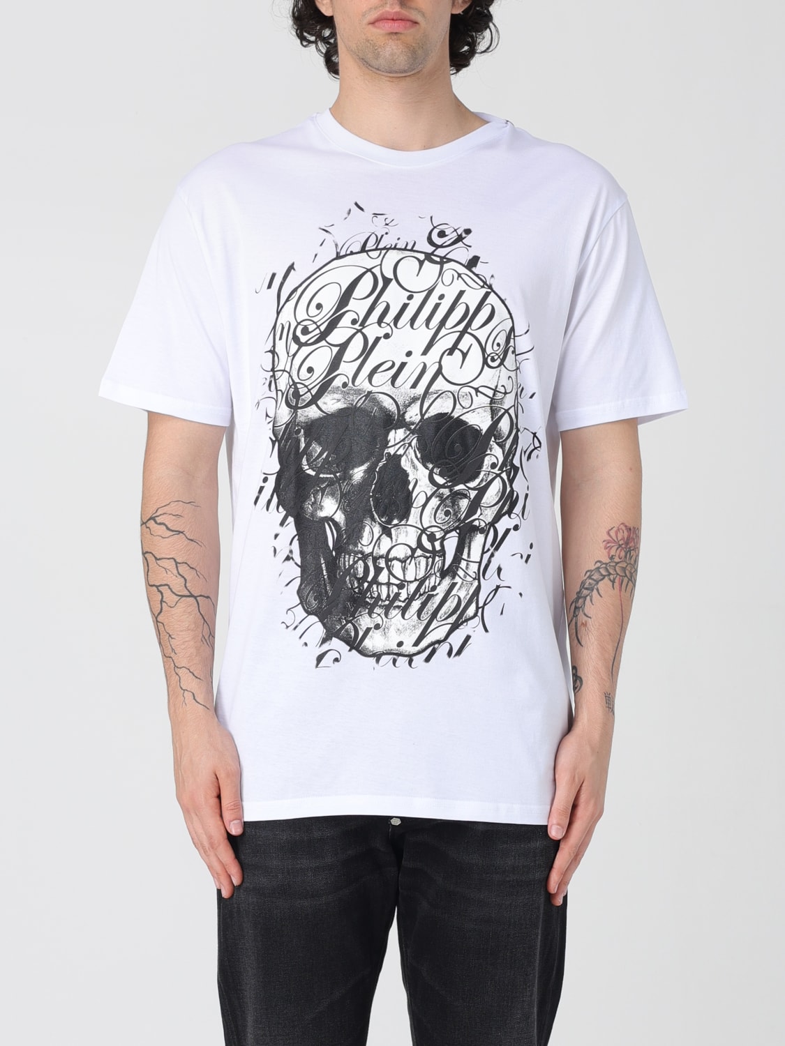 Tシャツ・カットソー PHILIPP PLEIN SS23 CREWNECK T-SHIRT (SACCMTK6115_PJY002N02) T-shirt Platinum Cut Round Neck Space Plein | Philipp Plein