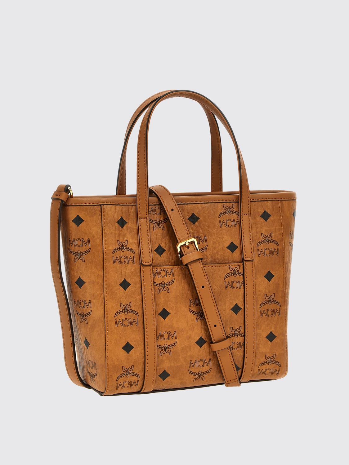 MCM BORSA A MANO: Borsa a spalla in pelle sintetica logata Mcm, Marrone - Img 2