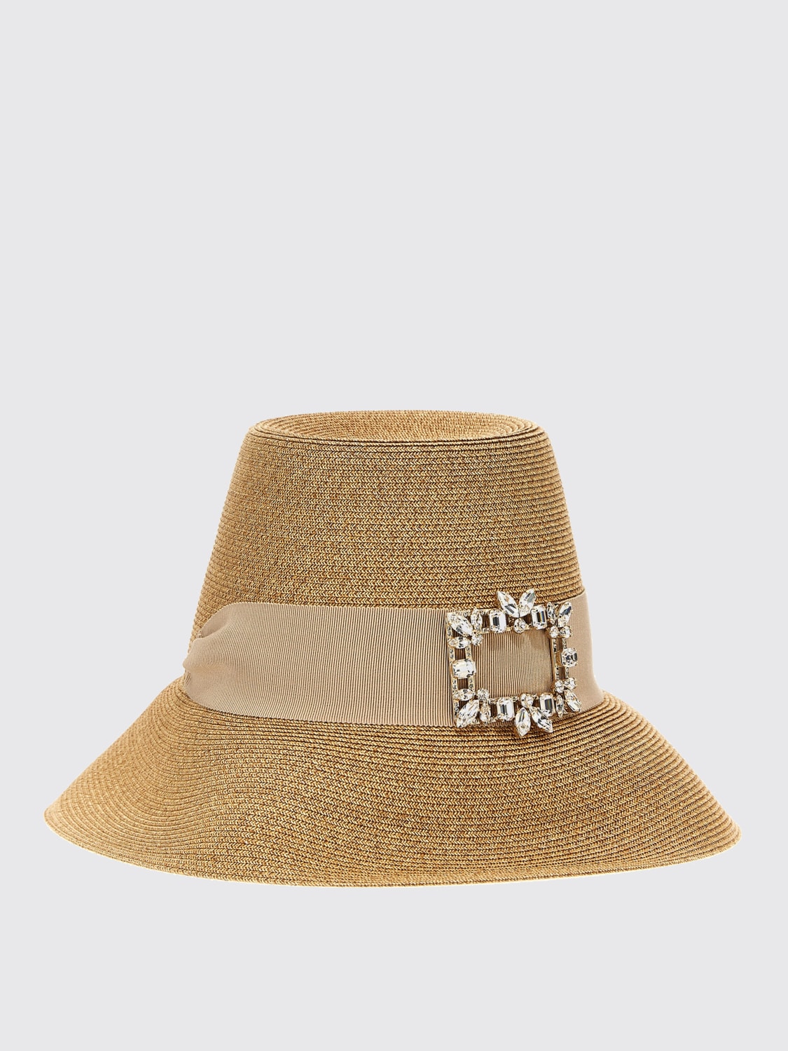 ROGER VIVIER CAPPELLO: Cappello Roger Vivier in rafia con fibbia gioiello , Beige - Img 1