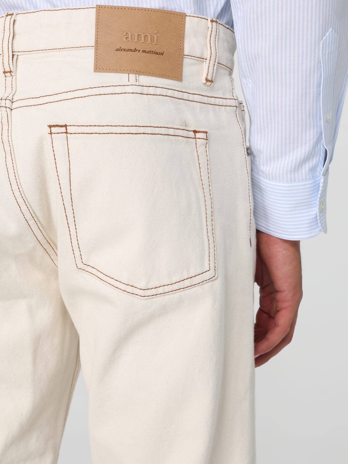 AMI PARIS JEANS: Jeans men Ami Paris, Beige - Img 4