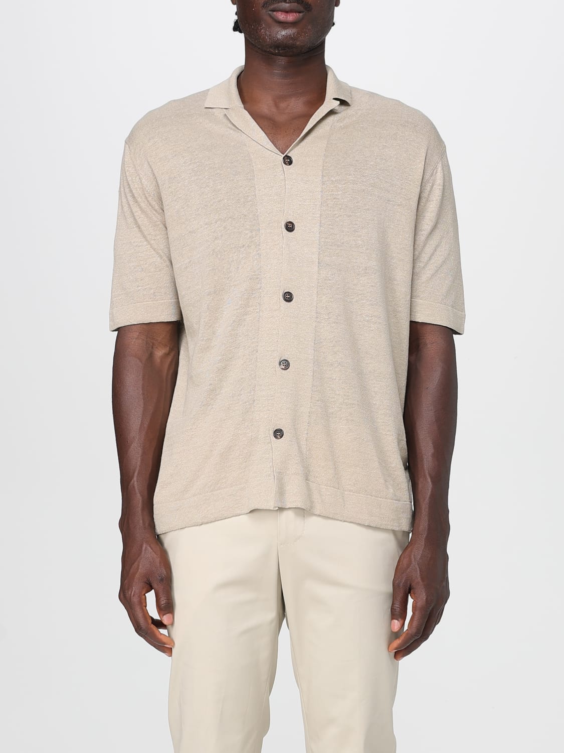 ZANONE CAMICIA: Camicia Zanone in maglia di misto lino e cotone , Beige - Img 1