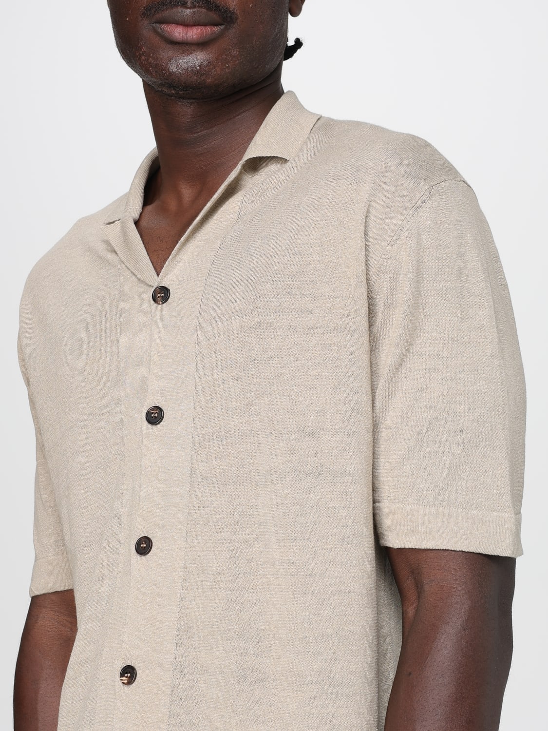 ZANONE CAMICIA: Camicia Zanone in maglia di misto lino e cotone , Beige - Img 3