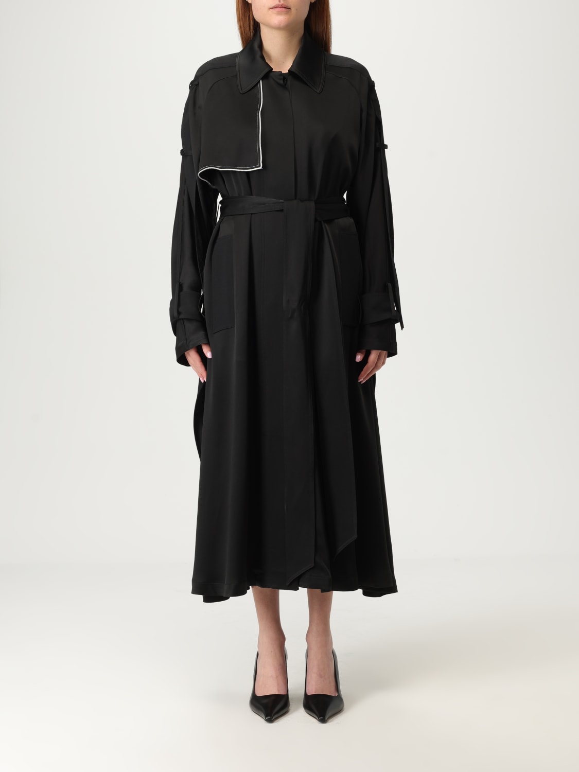 VICTORIA VICTORIA BECKHAM GIACCA: Trench lungo in misto viscosa Victoria Victoria Beckham, Nero - Img 1