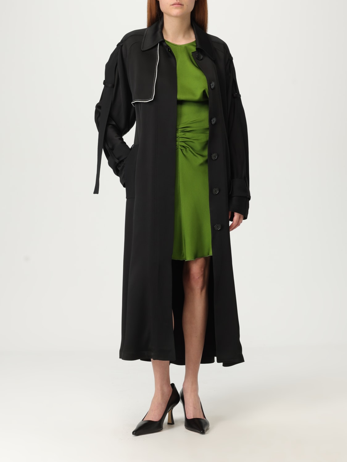 VICTORIA VICTORIA BECKHAM GIACCA: Trench lungo in misto viscosa Victoria Victoria Beckham, Nero - Img 2