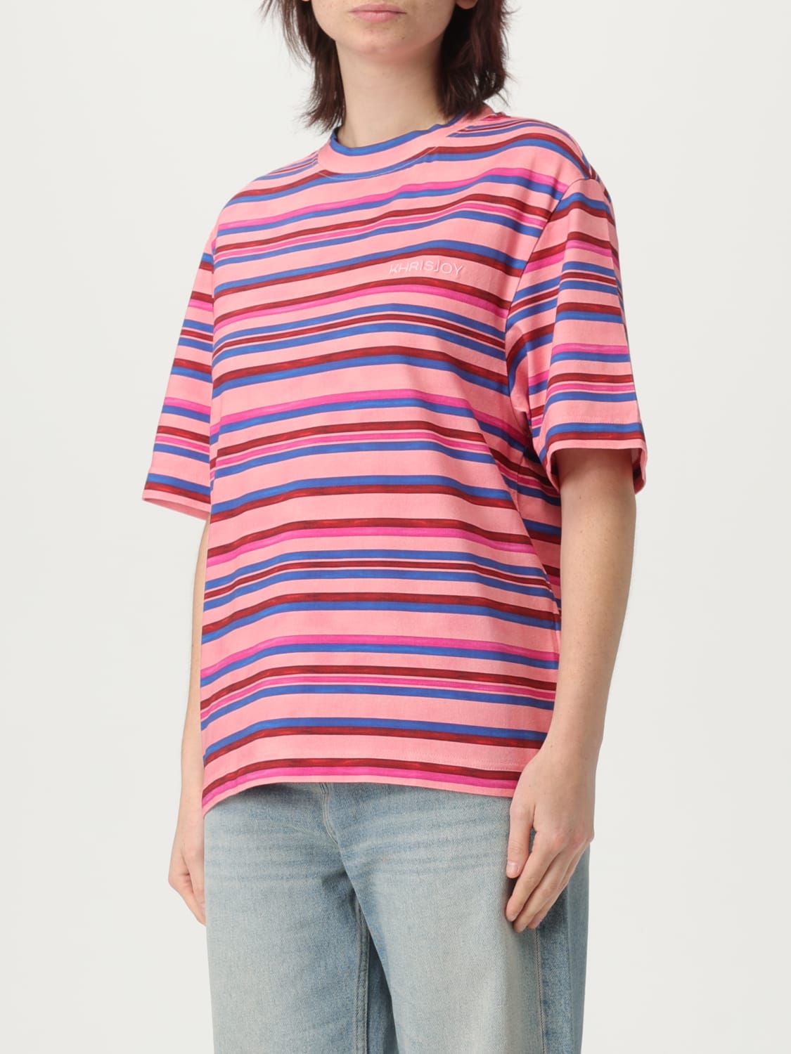 KHRISJOY T-SHIRT: T-shirt in cotone a righe Khrisjoy, Rosa - Img 3