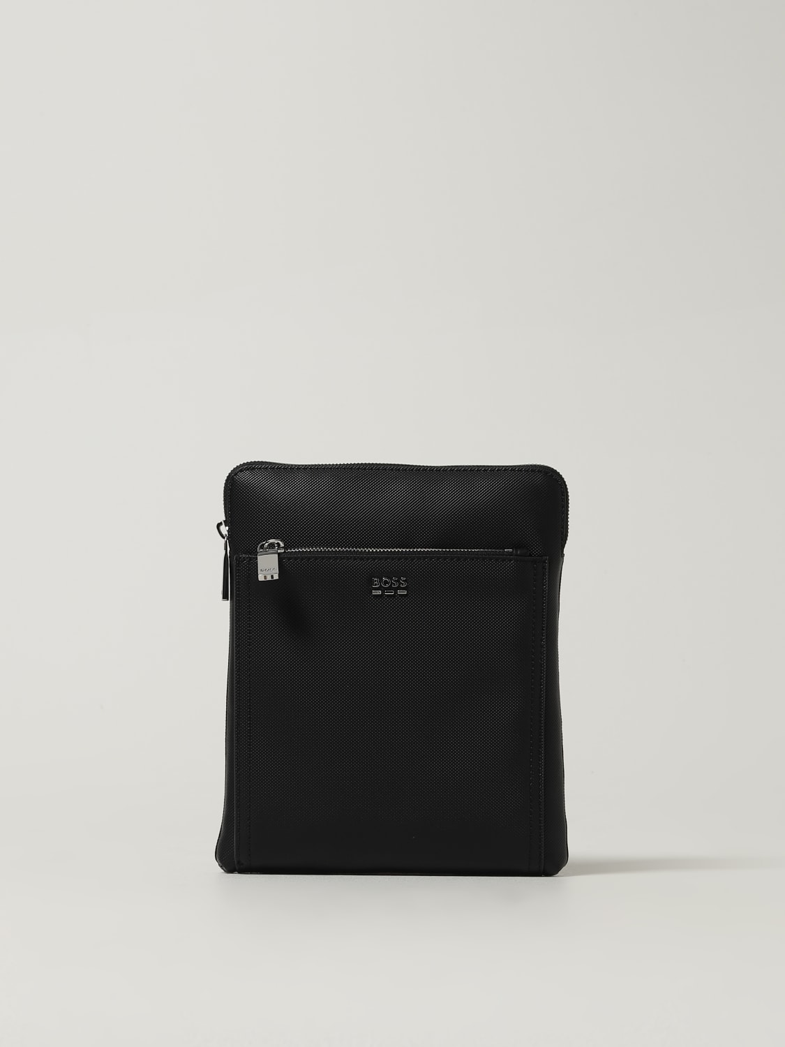 BOSS BORSA A TRACOLLA: Borsello a tracolla con logo Boss in pelle sintetica texturizzata, Nero - Img 1