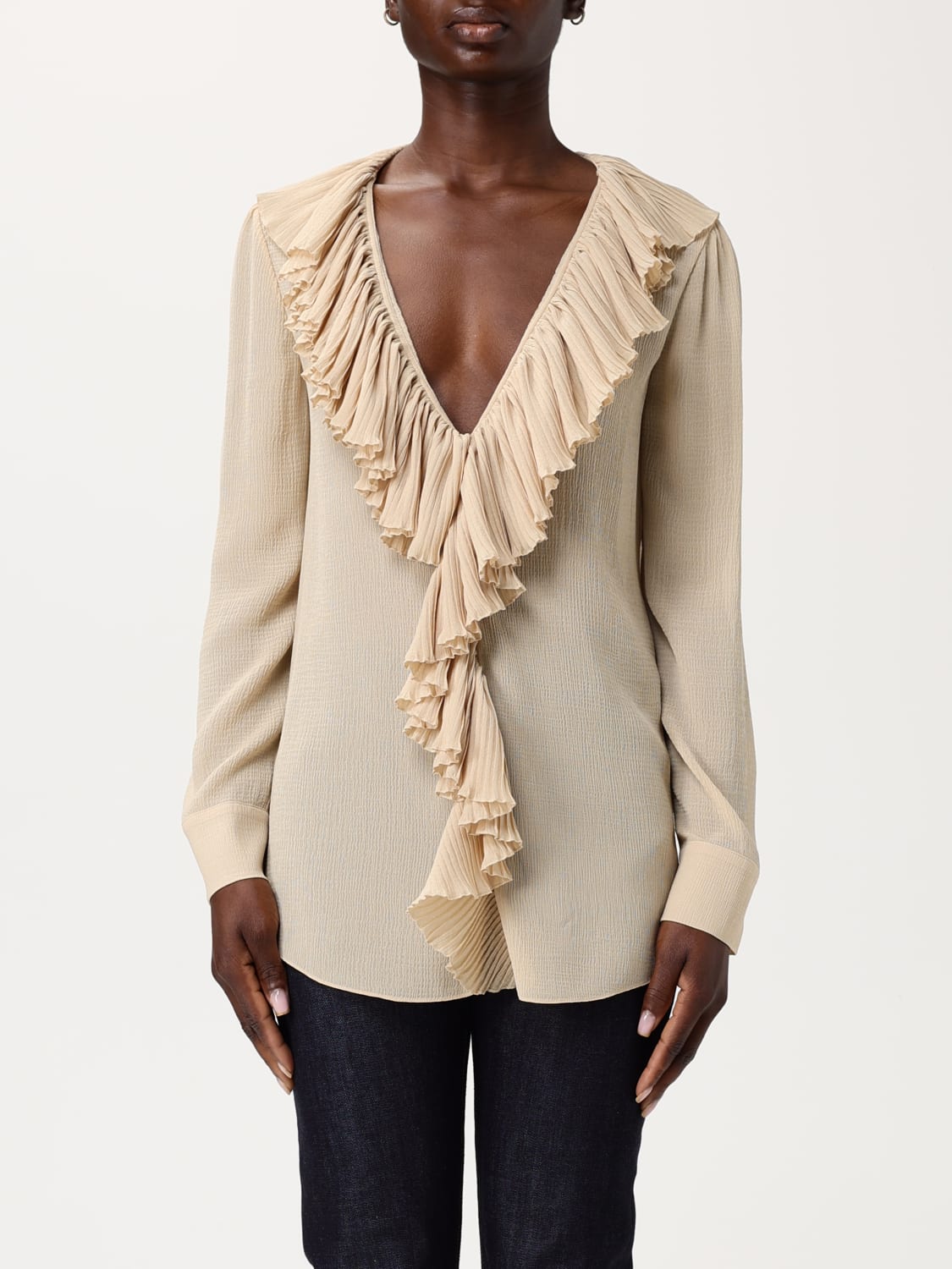 SAINT LAURENT TOP: Shirt woman Saint Laurent, Beige - Img 1