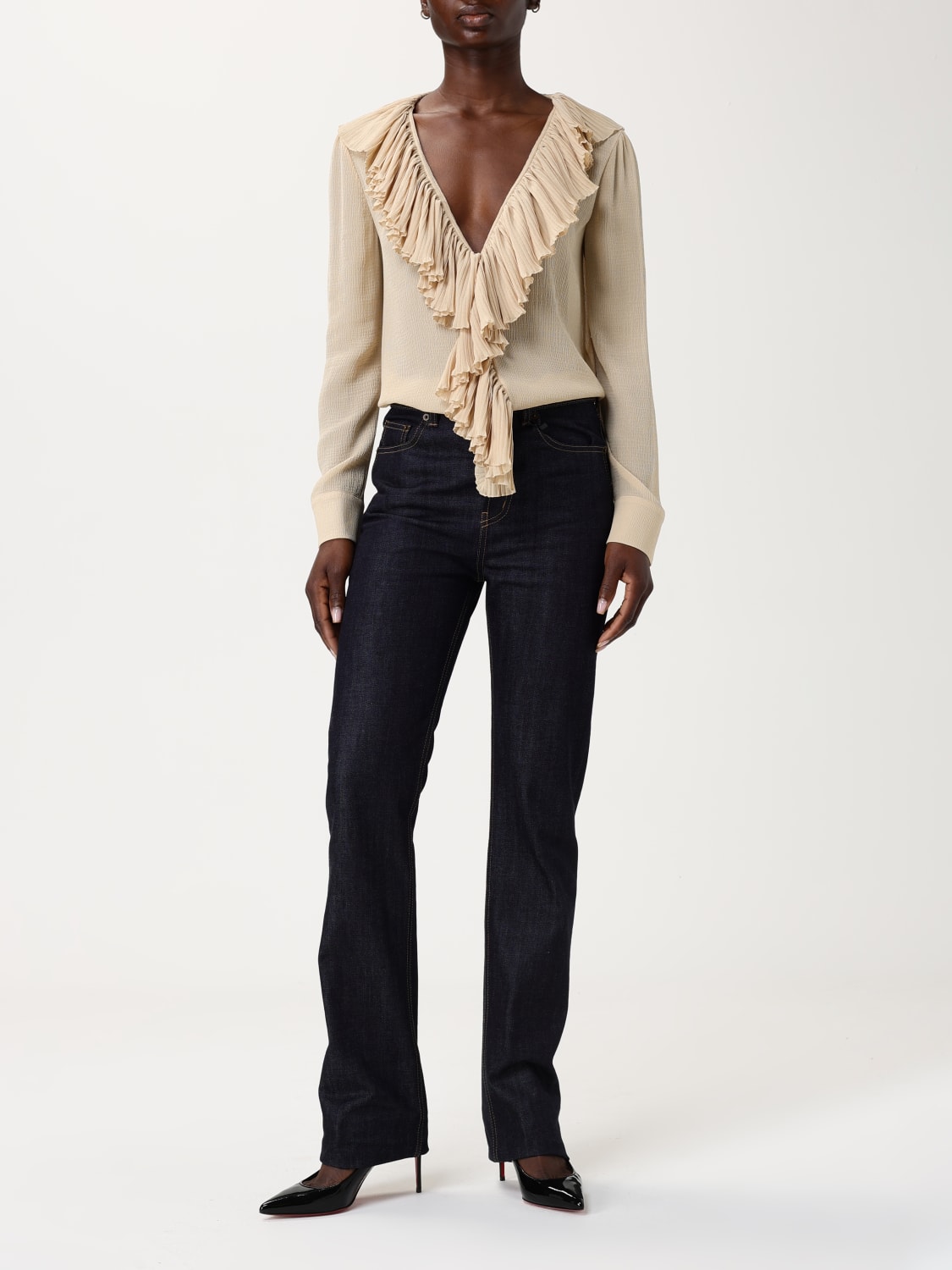 SAINT LAURENT TOP: Shirt woman Saint Laurent, Beige - Img 2