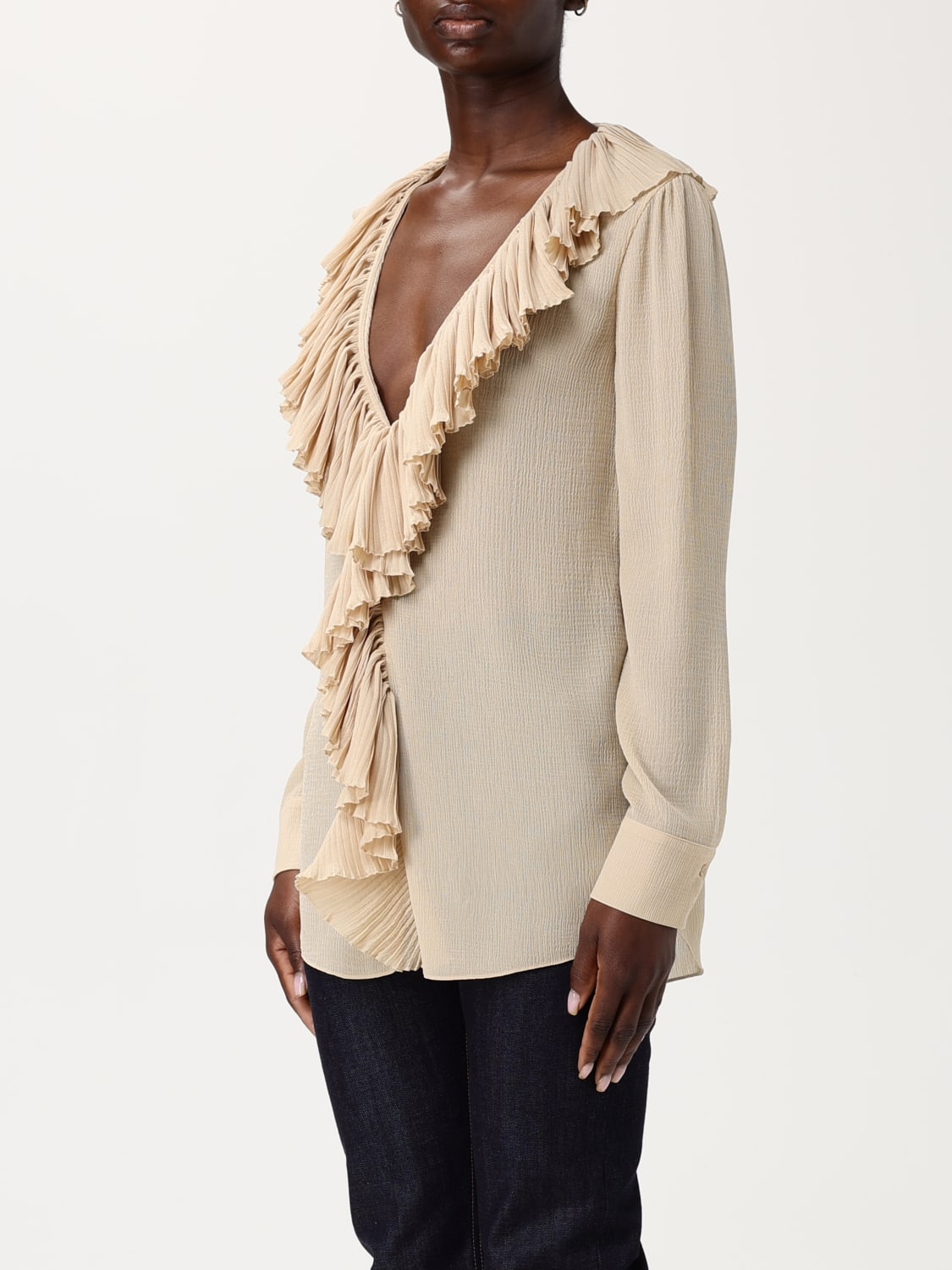 SAINT LAURENT TOP: Shirt woman Saint Laurent, Beige - Img 4
