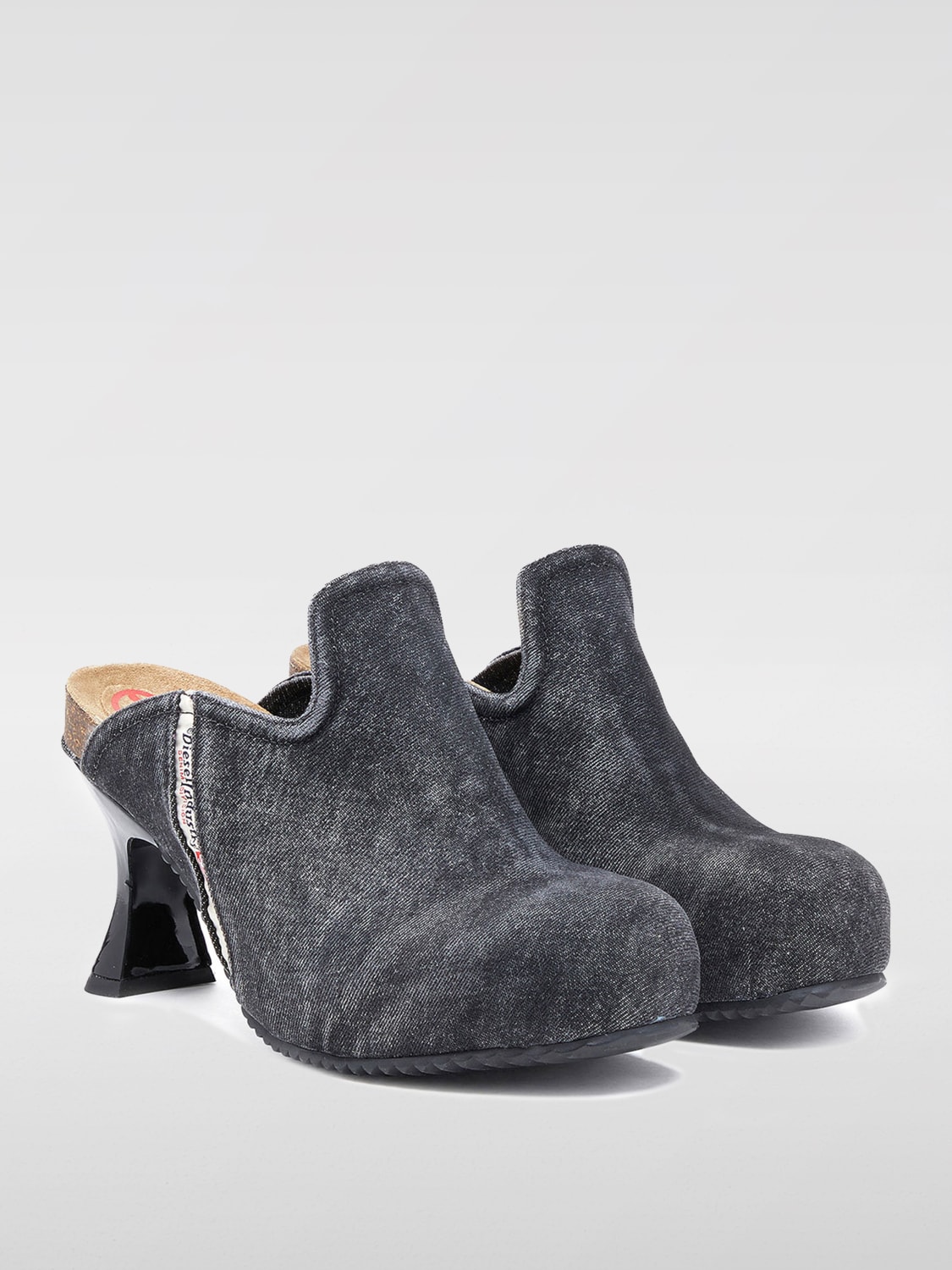 DIESEL SCARPE CON TACCO: Mules D-Woodstock Diesel in denim di cotone , Nero - Img 2