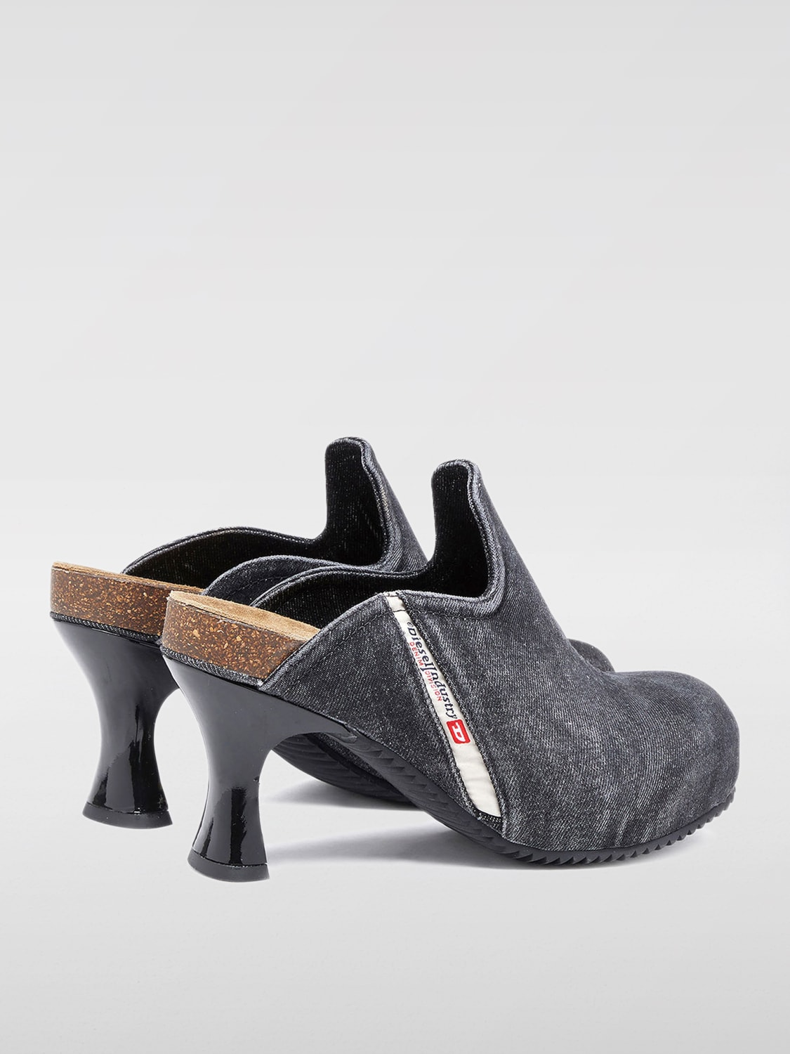 DIESEL SCARPE CON TACCO: Mules D-Woodstock Diesel in denim di cotone , Nero - Img 3