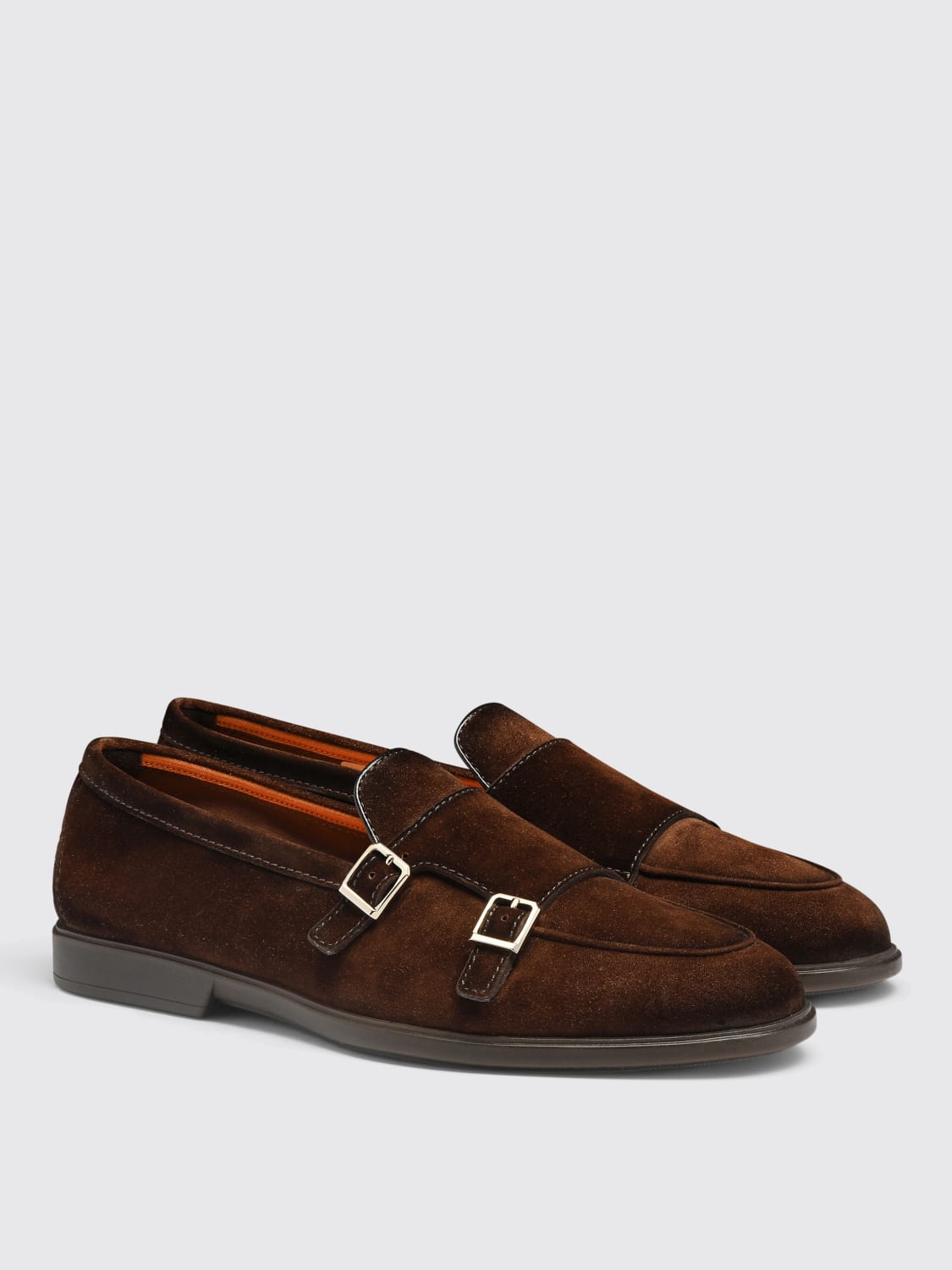 SANTONI SCARPE STRINGATE: Monk Strap Doucal's in camoscio , Marrone - Img 2