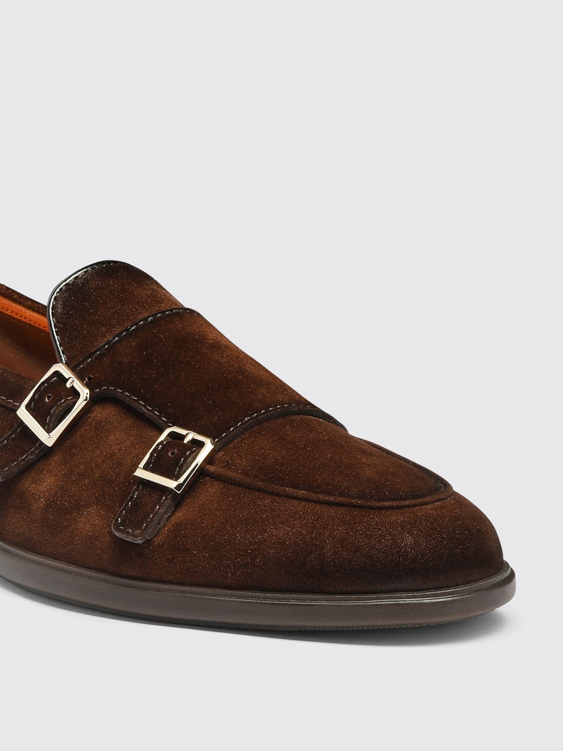 SANTONI SCARPE STRINGATE: Monk Strap Doucal's in camoscio , Marrone - Img 3